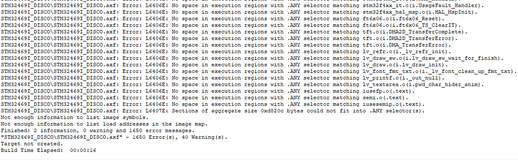I got Error: L6406E: No space in execution regions with .ANY selector ...