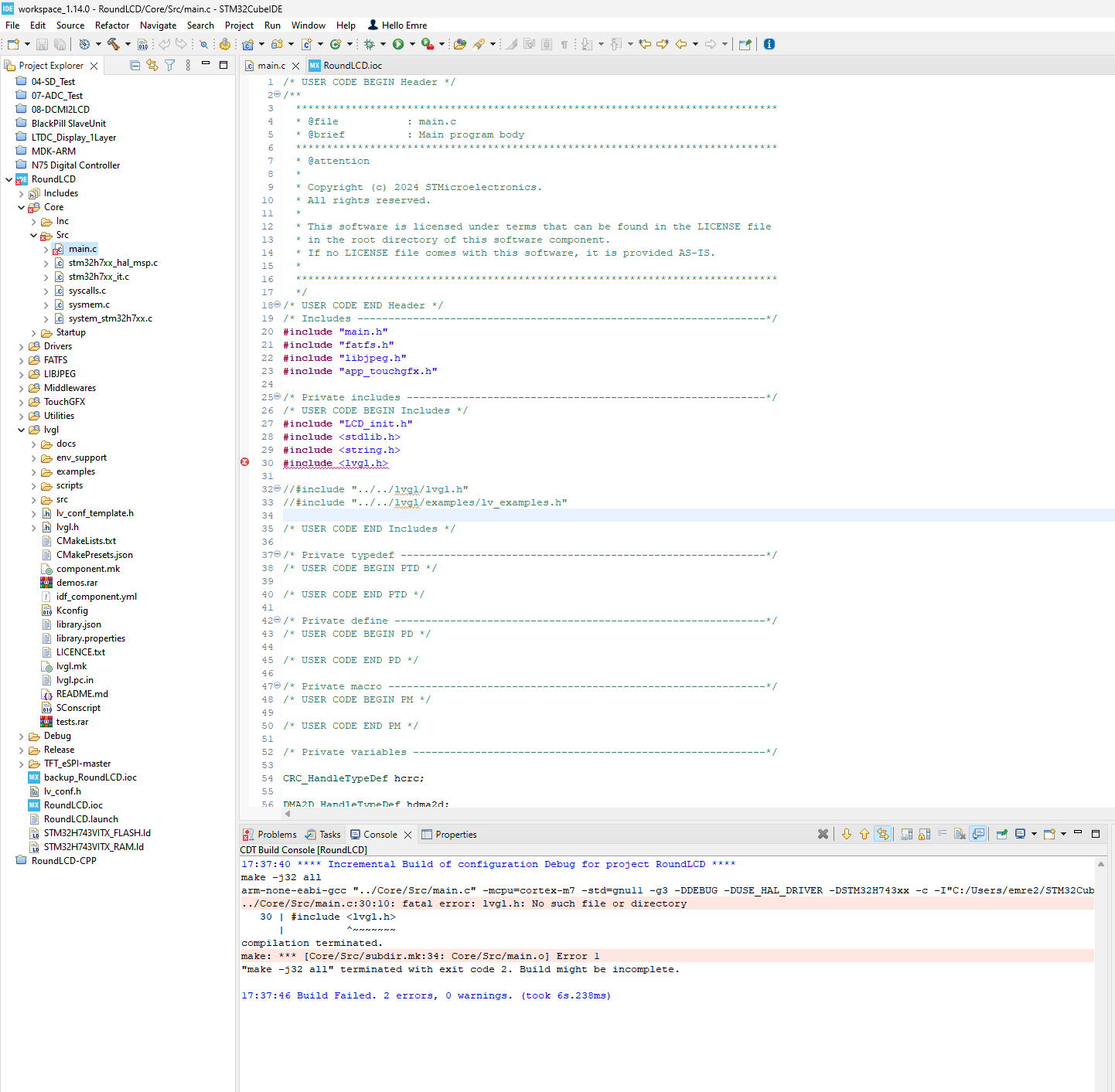 Trying to port LVGL on STM32H743 to use Round RGB666 LCD 480x480 pixel ...